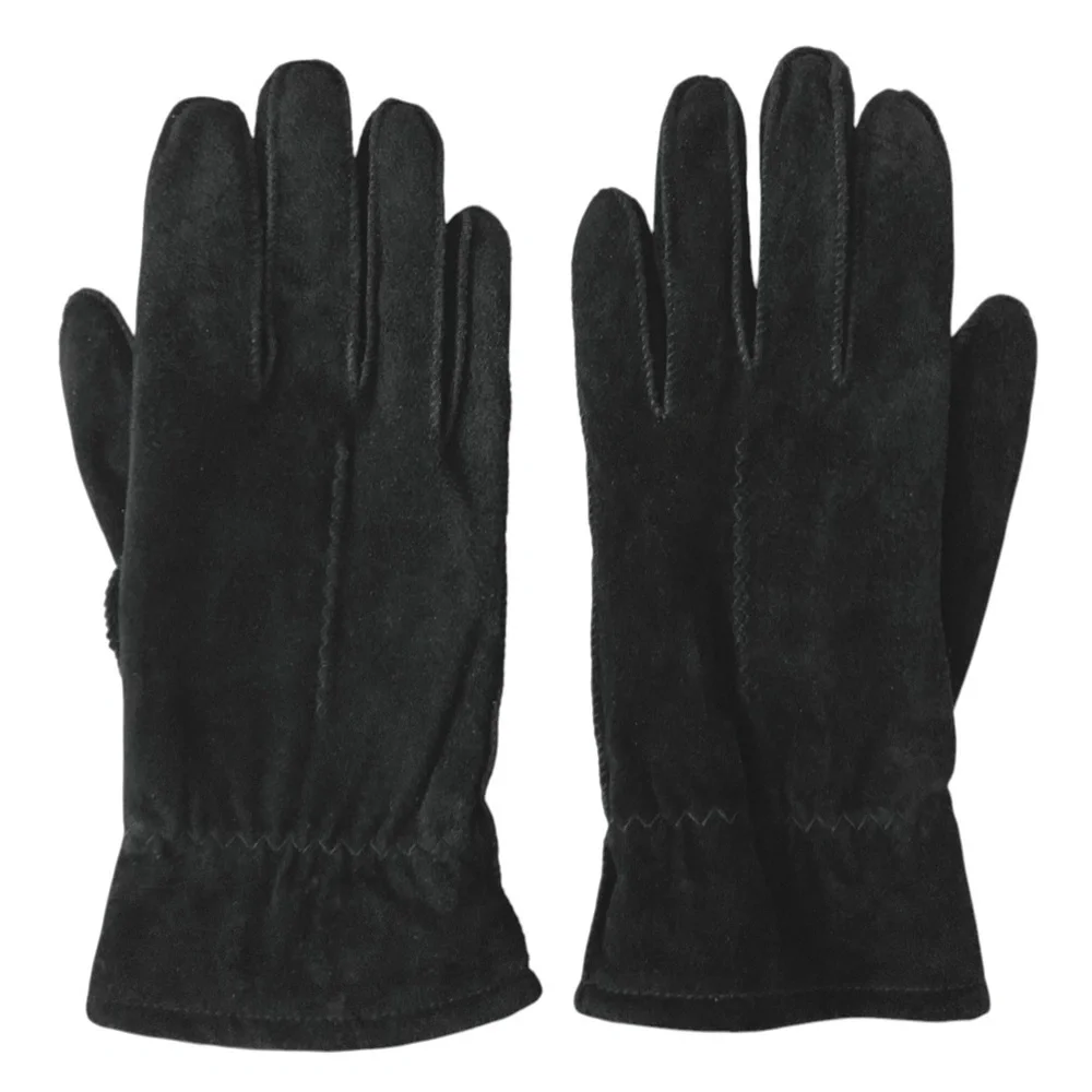 Genuine Pig Suede Gloves Black Outdoors Driving Wind Resistant